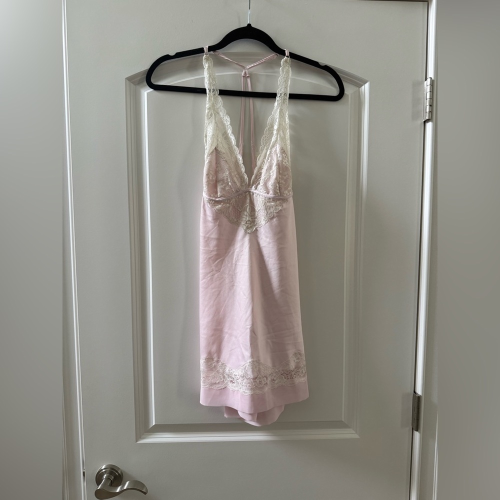 Cassandra Intimates Light Pink Lace Satin Slip Nightgown Size M